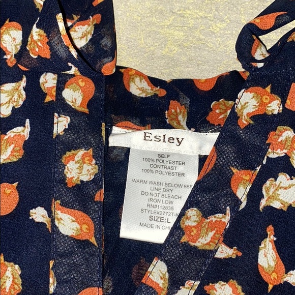Esley Floral Print Tie Neck Sleeveless Blouse sz L - Picture 4 of 4